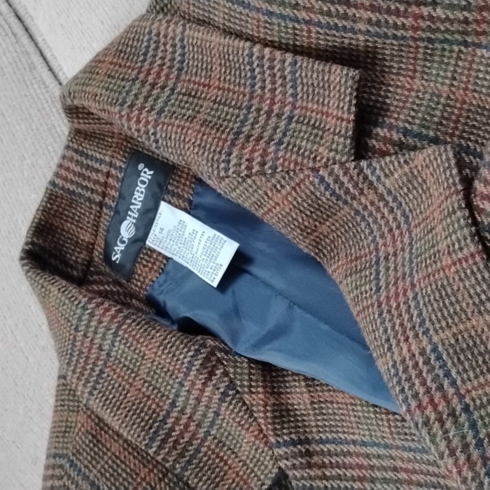 Vintage Sag Harbor Academia Wool Blend Plaid Oversized Blazer Women's Size 14 - Picture 2 of 8